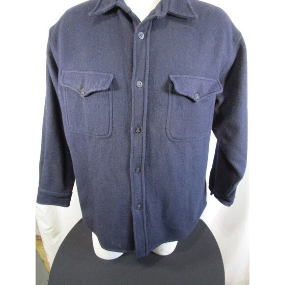Boat Works Navy Blue Wool Blend Thick Quilt Lined Shirt Jacket Men Sz L - Picture 3 of 12